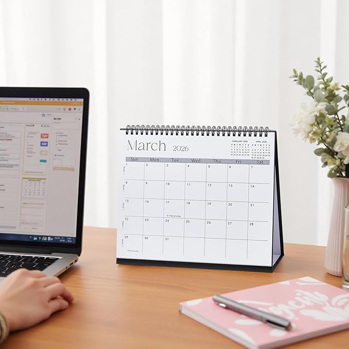 Desk Calendar 2025-2026,July 2025 to Dec 2026 18 Months Standing Flip Desk Calendar with Stickers,10" x 8" Desktop Calendar for Home Office School,Black