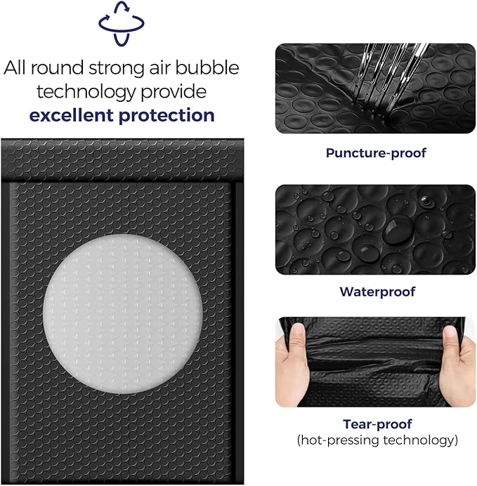 Fuxury Black Bubble Mailers 10.5x16" Padded Envelopes 3750Pack Bulk Strong Adhesion Full Pallet of Padded Mailers Thick Bubble Envelopes for Small Business Mailing Books Clothes Makeup Supplies