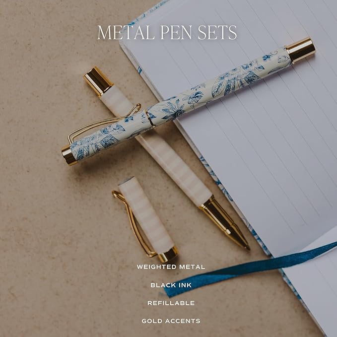 Sweet Water Decor Motivational Metal Pen Set - Set of Three Refillable Medium Ballpoint Pens with Black Ink - Motivational and Inspirational Office and Desk Accessories for Women