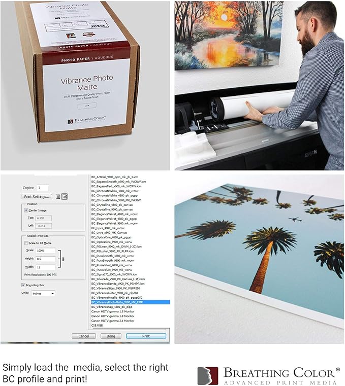 Vibrance Matte Photo Printer Paper 12 mil 230 gsm Matte Finish Premium Photo Paper Roll on 3in Core 44 inches x 100 ft Works with Most Inkjet Printer Professional Makes and Models Like Epson Canon HP