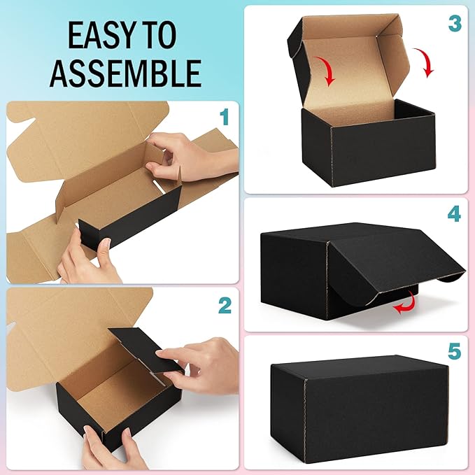 Shipping Boxes 6x4x3 inches Black Small Mailing Boxes 25 Pack Cardboard Corrugated Box Mailers