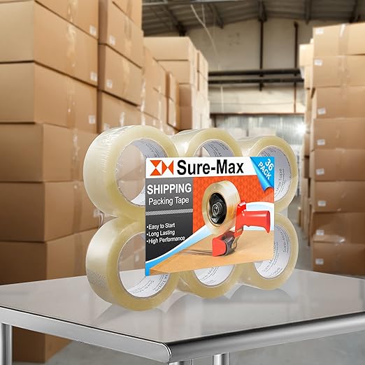 Sure-Max Premium Carton Packing Tape 1.8 mil 330 Feet (110 Yards) - Clear - 1 Case (36 Rolls Total)