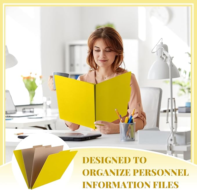 Skyygemm 12 Pcs Classification Folders Letter Size, 2 Pocket Dividers Pressboard File Folder with Fasteners, Expanding File Organizer Bulk for Teachers, Clergy, Office, Church, Christmas (Yellow)