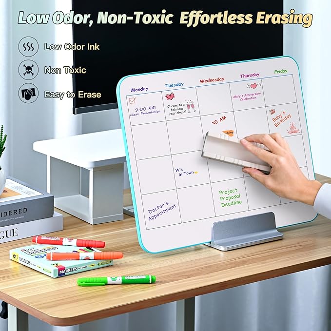 SUIN 9 Colors Dry Erase Markers - Low Odor, Non-Toxic, Slim Whiteboard markers, Medium Fine Tip Whiteboard Pens for Kids, Office, Classroom & Home, 9 Count