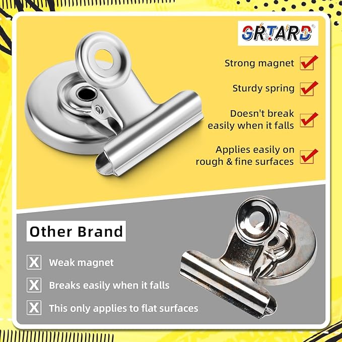Grtard 12pack Fridge Magnets Refrigerator Magnets Magnetic Clips Heavy Duty Detailed List Display Paper Fasteners on Home& Office& Teaching Silver