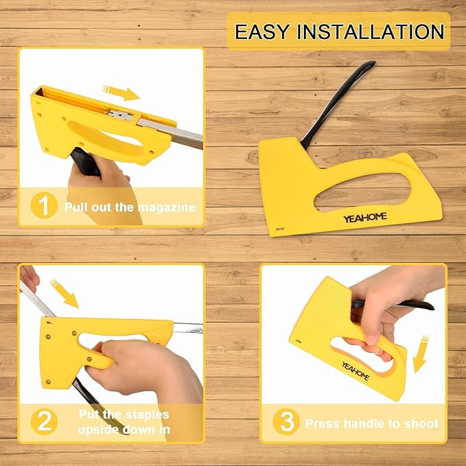 YEAHOME Light Duty Staple Gun, Upholstery Staple Gun with 2000 pcs JT 21 Staples 1/4, 5/16, 3/8 inch, Stapler Gun for Wood, Crafts, DIY, Decoration, Fabric