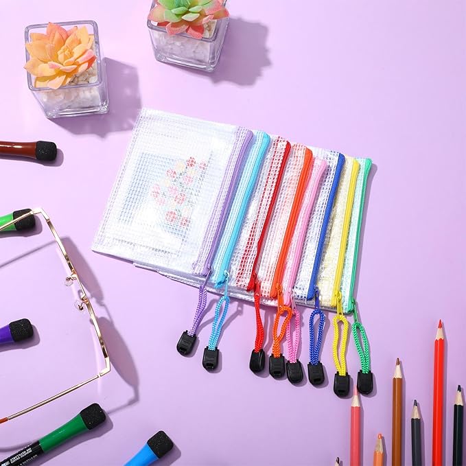 Jetec 32 Pcs Mesh Zipper Bags Toy Storage Bikini Organizer Bag Bolsas Para Guardar Trajes De Baño Waterproof Zipper Reusable Pouch Puzzle Multipurpose for Storage Office(Cute Color,5.1 x 4.1 Inch)