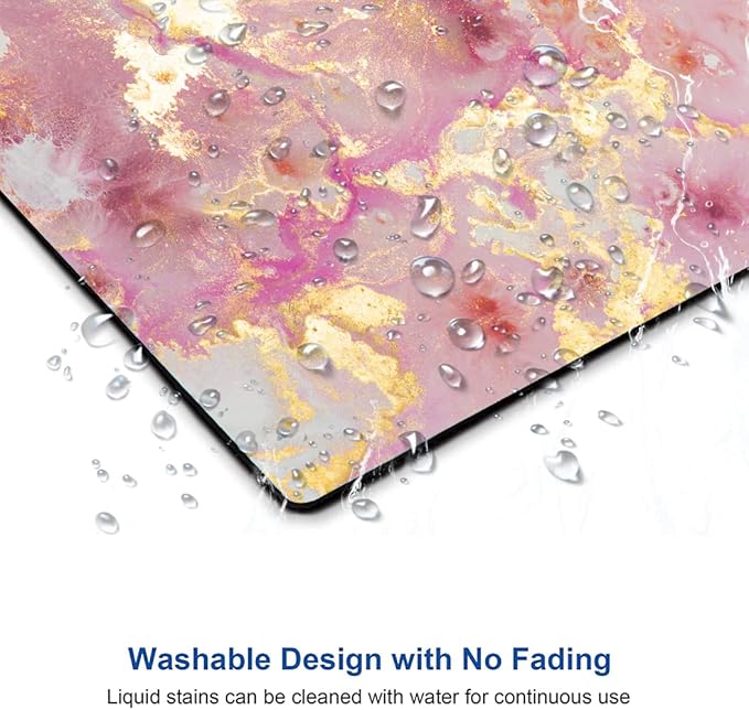 Mouse Pad, Cute Pink Gold Marble Mouse Pads with Design, Square Washable Cloth Personalized Mouse Mat, Gaming Office Home Non-Slip Rubber Base Computer Mousepad