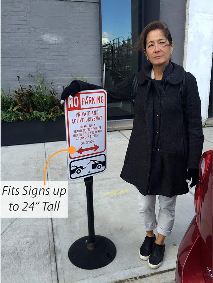 SmartSign Heavy Duty Cast Iron Sign Post and Base Kit 14” Od Stand With 4’ Post and Bolts & Nuts for Hanging Signs, Portable Sign Holder for Parking and Recreational