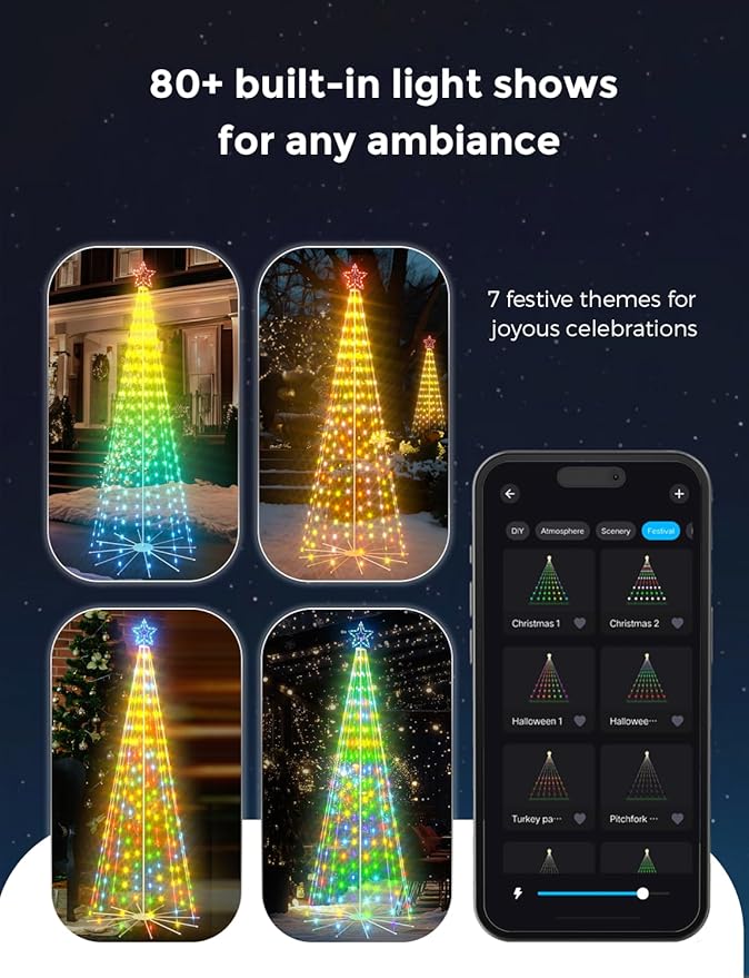 12ft Smart Outdoor Lighted Christmas Tree with Sturdy Iron Base, 16 Mil Color Changing, Music Sync, Timer, Group Control, RGB Led Christmas Decorations for Indoor Outdoor