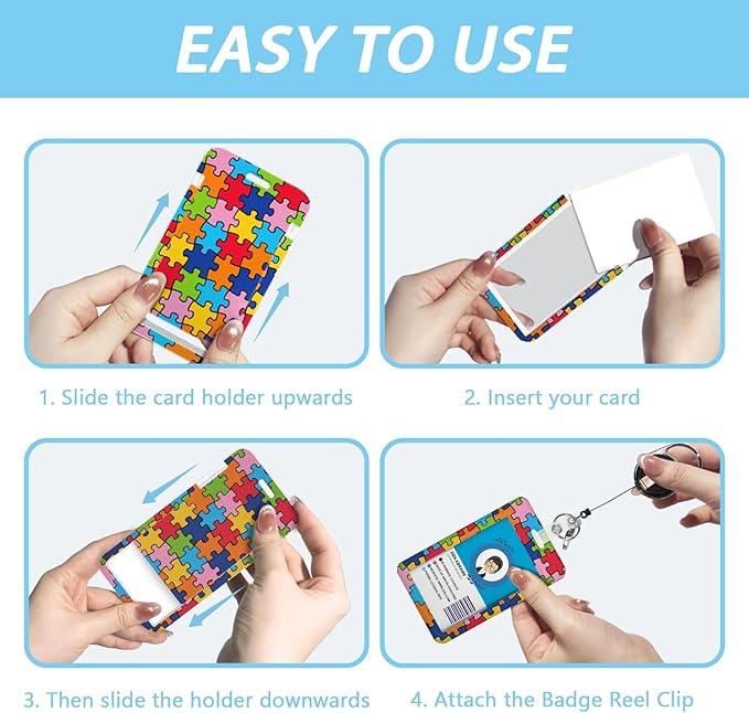 Autism Awareness ID Badge Holder with Breakaway Lanyard, Fashionable Lanyards for ID Badges Women, Cute Puzzle Badge Reel Retractable, ID Card Holder Keychain Name Badge Clip, Nurse Teacher Gifts