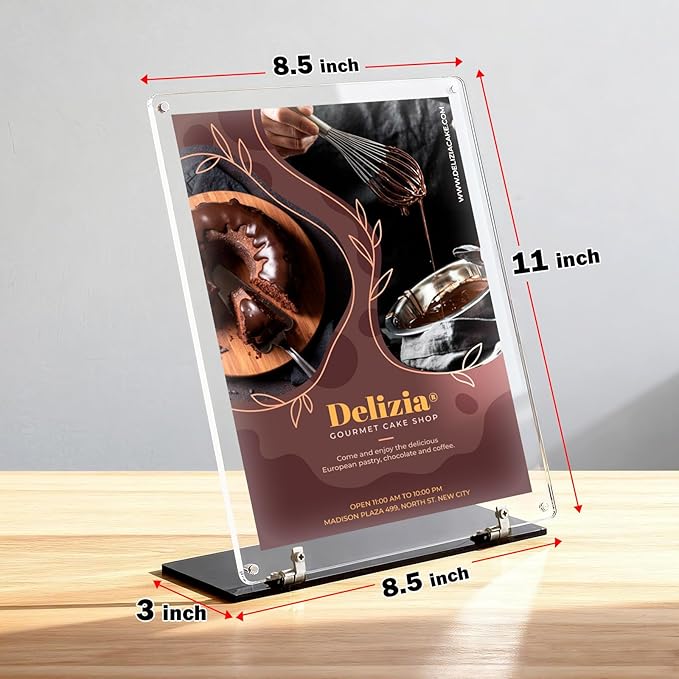 8.5"x11" Acrylic Sign Holder, 180°Adjustable Double-Sided Table Paper Display Stands For Office, Magnetic Clear Code Sign Menu Holder For Store