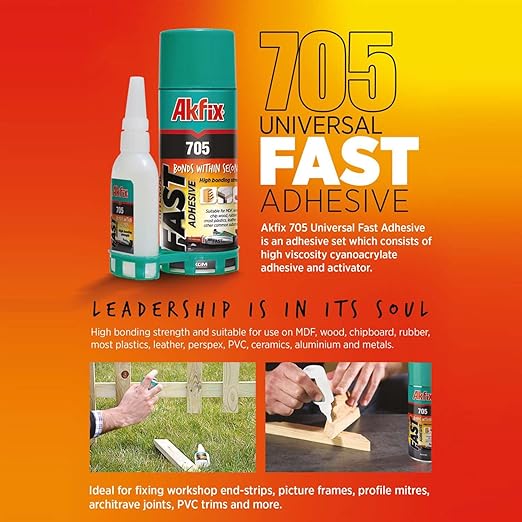Akfix 705 Fast Adhesive CA Glue & Activator (3x3.50 oz Glue + 3x13.50 fl oz Activator) - High Strength Cyanoacrylate for Woodworking, Crafts & Multi-Surface Bonding - 3 Pack