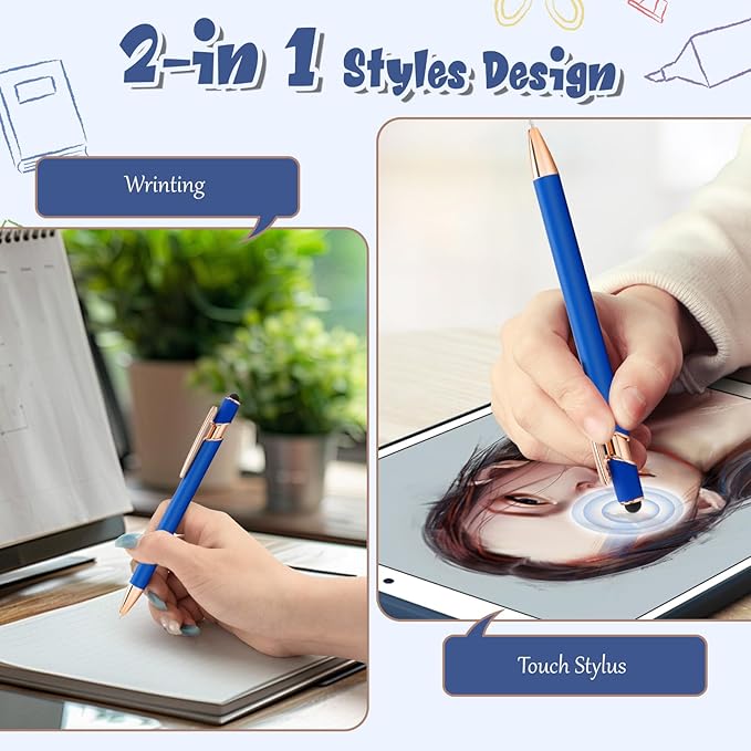 Personalized Pens in Bulk, Customized Engraved Pens with Name or Text, Black Ink Ballpoint Pens with Stylus for Business, Promotional Gifts, Events, Parties, Students, Gifts