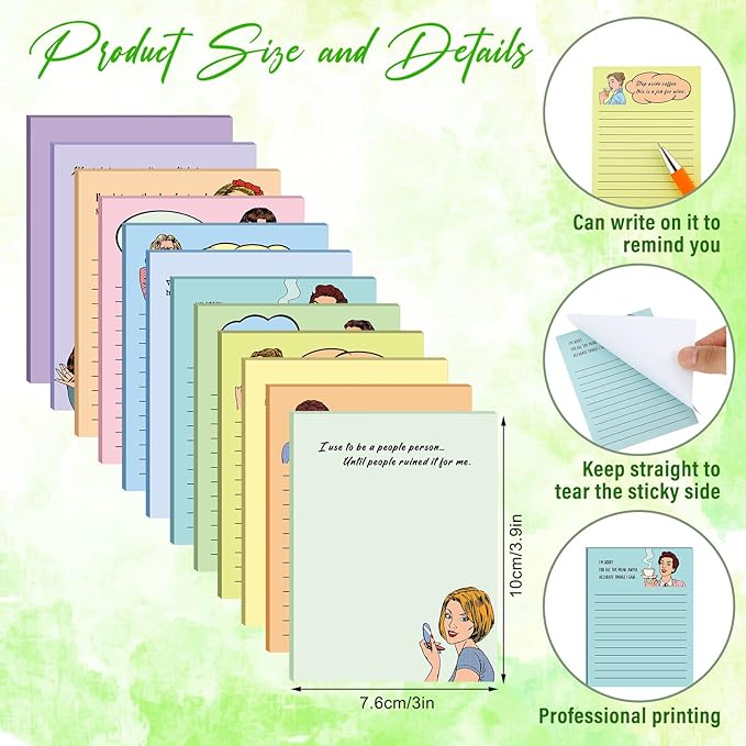 Geyee 24 Pcs Interesting Sticky Notes with Funny Pens Fun Notepads for Adults Coworkers Nurse 3 x 4 Inch to Do List Notepads with Sayings Pen for Lab Week Gifts Teacher Office Supplies