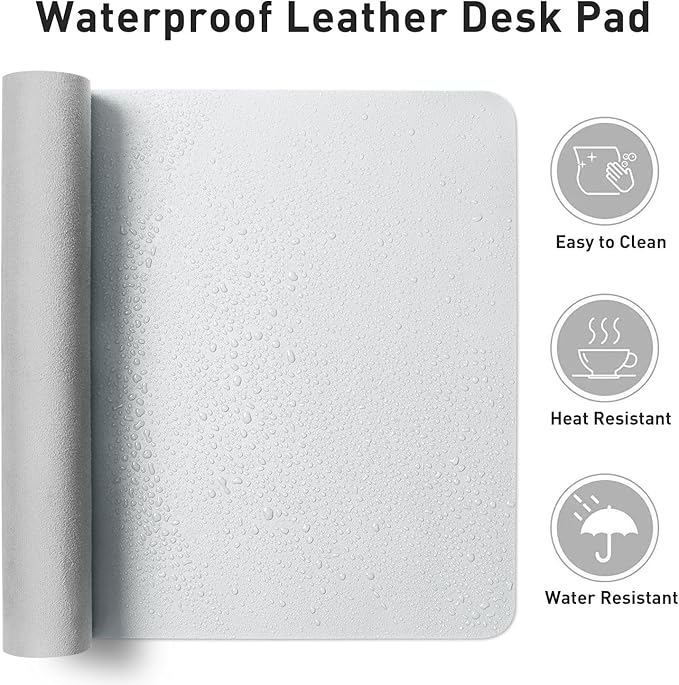 Aothia Faux Leather Desk Mat – Large Mouse Pad, Non-Slip PU Leather Blotter, Waterproof Writing Surface for Office and Home (Barely Grey, 47.2" x 23.6")