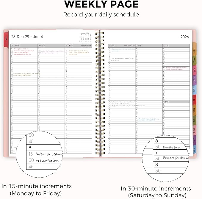 SKYDUE 2026 Appointment Book, 8.5" x 11", Hourly Planner with 15 & 30-Minute Increments, Weekly & Monthly Planner for January - December 2026, Perfect for Daily Planning Pink