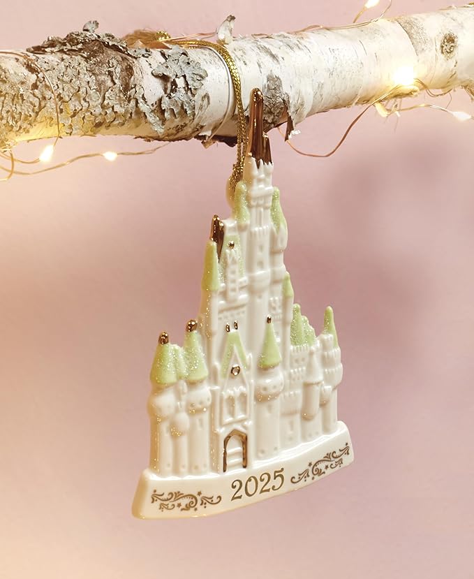 Lenox Ornaments, 2025 Cinderella Castle Christmas Tree Ornament, Porcelain with Gold Cord for Tree Decoration, Christmas Decorations Ornaments, Winter Decor, Cinderalla Castle Design (1 Piece)