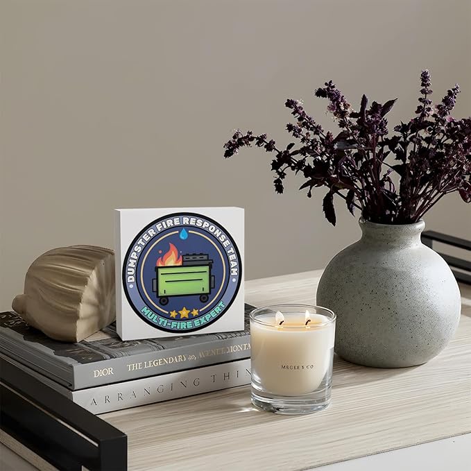 Funny Dumpster Fire Desk Decor Sign, Multi-Fire Expert Wooden Box Sign for Home Office Shelf Table, Fuuny Gifts for Women Men Coworkers Friends Employees, 5x5 Inch,AA089