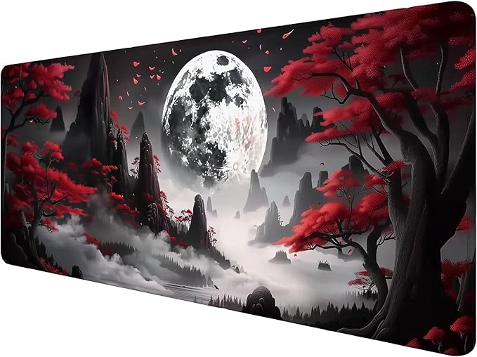 Red Moon - Extended Gaming Mouse Pad Mat with Stitched Edge Non-Slip Base - 31.5"x11.8" for Office, Home and Laptop