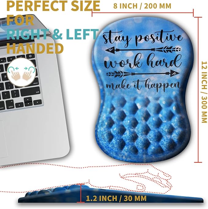 Hokafenle Ergonomic Mouse Pad Wrist Support with Massage Design, Wrist Rest Pain Relief Mousepad with Memory Foam&Non-Slip PU Base, Mouse Pads for Wireless Mouse & Desk (12x8 inch,Stay Positive)