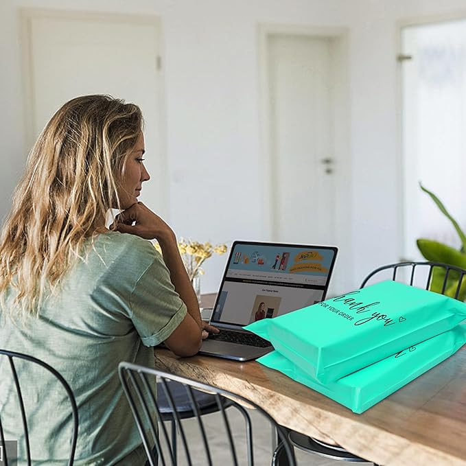 JinRuiKJ Thank You Poly Mailer 14.5x19 Inch 50 PCS, Shipping Bags for Clothing, Packaging Bags for Small Business, Strong Adhensive, Waterproof and Tear-Resistant Mailing Envelopes, Teal