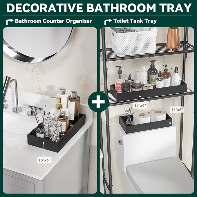 Bamboo Kitchen Drawer Organizer - Set of 2, Stackable Utensil Organizers, Wooden Storage Box Tray for Cabinet, Pantry, Bathroom Countertop, Multi-use Organization and Storage (Black)