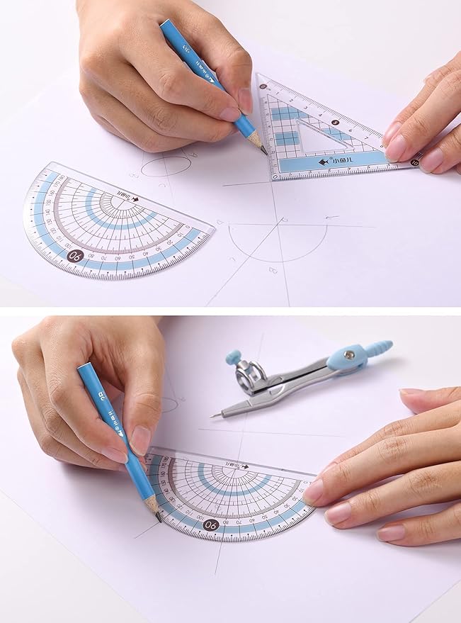 8 Pcs Compass/Math Set for Students with Shatterproof Storage Box, Geometry Set for School, Includes Ruler, Protractor, Compass, Pencil,Pencil Sharpener and Eraser,etc. Perfect Gift