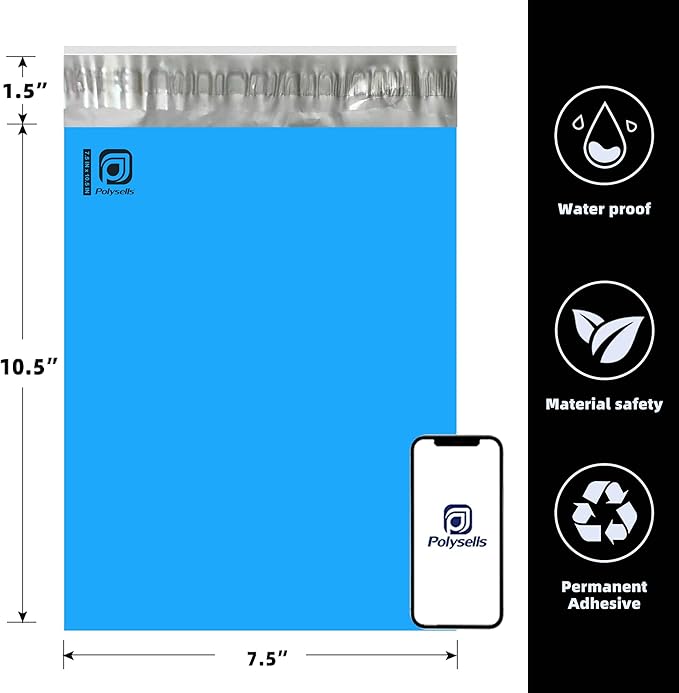 POLYSELLS 1000 pcs 7.5x10.5 Inches Blue Poly Mailers Shipping Envelopes, Strong Adhesive Sealing, Waterproof, and Tear-resistant Postal Mailing Bags for Clothing, Books, and Accessories