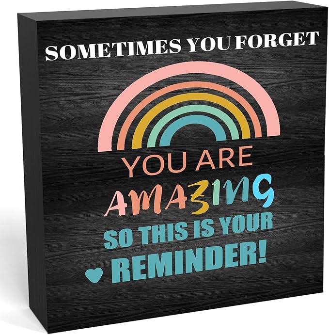 Encouraging Gifts for Women Teen Girls, Sometimes You Forget You're Awesome Wood Box Sign, Inspirational Gifts Birthday Graduation Congratulations Gifts for Daughter, Mom, Coworker Siste (Black, 6X6 Inch)