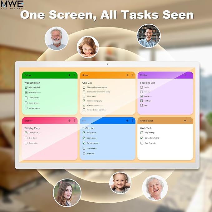MWE 32 Inch Touchscreen Digital Calendar, Wall Planner, Desktop Smart Electronic Calendar, 8GB+128GB Android 13, Supports Google Play Apps, Office Desk Assistant & Family Schedules, Wall/Desk Stand