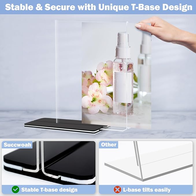 Acrylic Sign Holder 8.5 x 11, 24 Pack Clear Double-Sided Acrylic Display Stand for Vertical Tabletop Use, Perfect for Menus, Flyers, and Paper in Restaurants, Hotels, Office