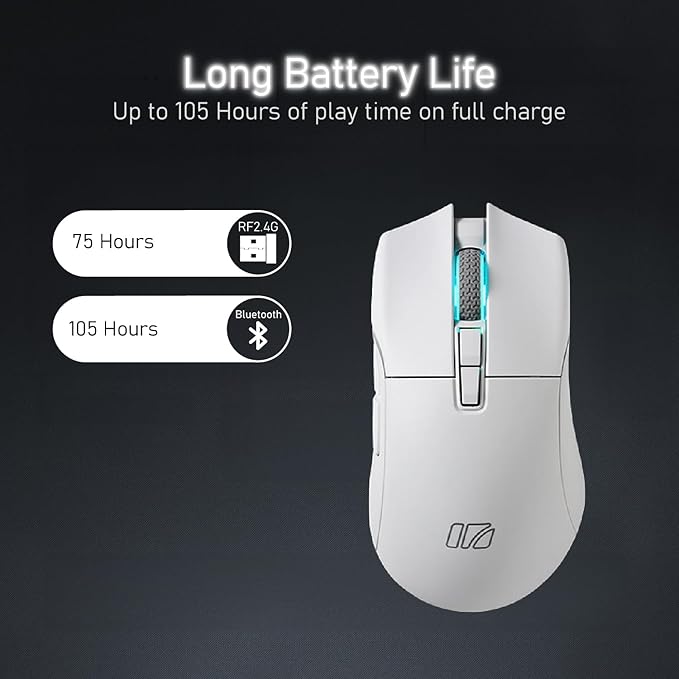 iRocks IRM31R RGB Backlight, Wireless Lightweight Gaming Mouse, Tri-Mode Connection, Kailh GM8.0 Mouse Switches, Advanced PixArt PAW3395 Optical Sensor, Resolution Up to 26,000 DPI - White