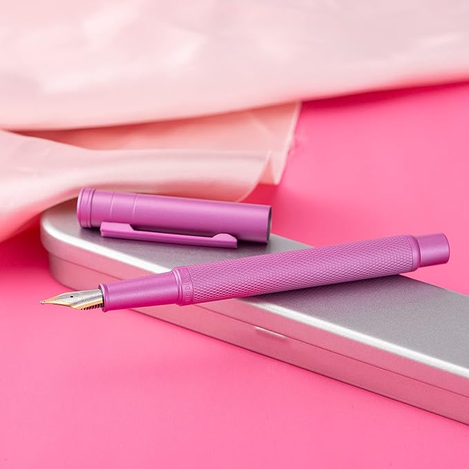 Hongdian 1851 Pink Forest Fountain Pen Blade Nib Classic Design Calligraphy Pen with Converter and Metal Pen Case Set