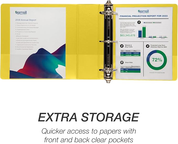 Samsill Durable 3 inch 3 Ring Binder, Made in USA, D Ring Binder, FSC 100% Recycled Chipboard, Yellow, 12 Pack