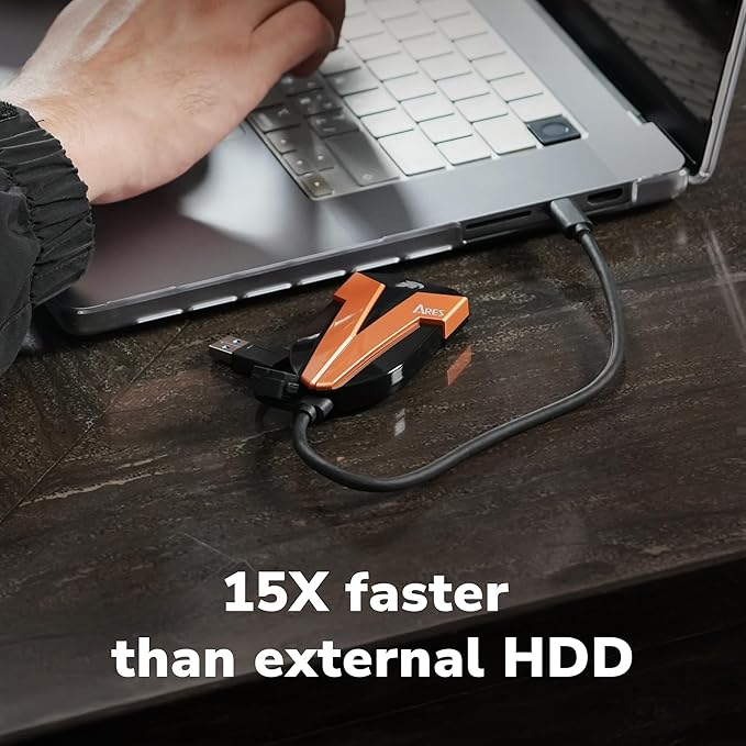 DATO 1TB External SSD, ARES Amber Shield Portable SSD w/LED, Up to 1600/1500 MB/s, OTG-Supported, Waterproof USB 3.2 Gen 2x2 Type C Rugged External Solid State Drive