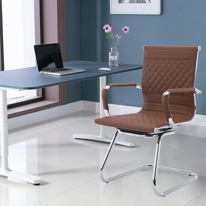 Office Guest Chairs - Reception & Waiting Room Set of 6 with Mid Back, Modern PU Leather Desk Chairs