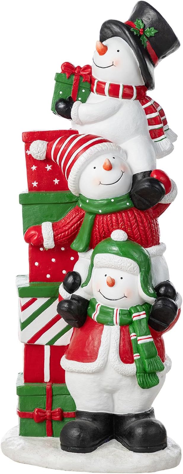 Glitzhome Christmas Front Porch Decor, Resin Stacked Snowman Xmas Porch Sign Decoration for Indoor Outdoor Patio Standing Decor, 35.25" H