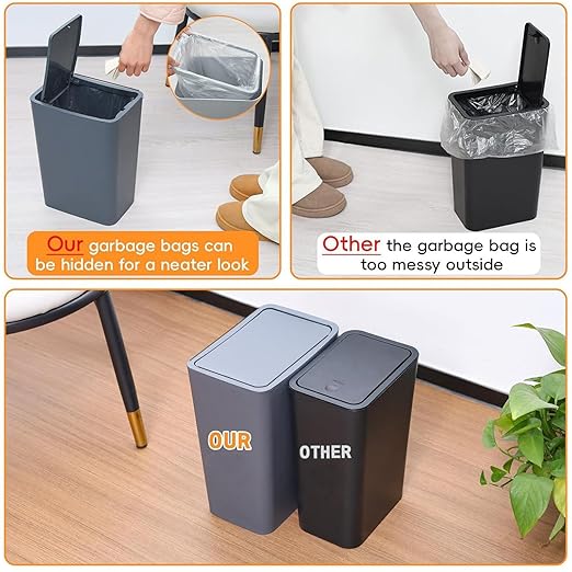 12L Covered Bathroom Trash Can,Office Trash Cans for Near Desk,Slim Bedroom Cute Small Trash Can,3.17 Gallon Plastic Pet/Dog Proof Bathroom Garbage Can,Thin Waste Basket for Room,Kitchen Trashcan,Gray