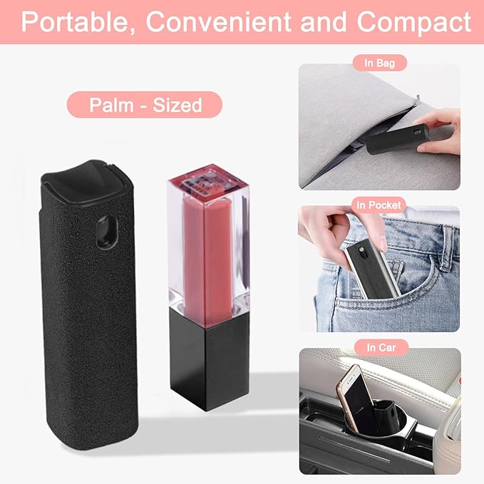 2Pcs Screen Cleaner Spray and Wipe for Laptop Monitor and Car Screens, Phone Touchscreen Mist Cleaning Kit for Cellphone, Tablet, PC, Computer, LCD, Eyeglass, iPhone, iPad, Mac Pro - Black and Pink