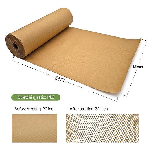 Honeycomb Packing Paper, 12" x 55' Honeycomb Cushioning Wrap Roll for Moving Shipping Packaging Gifts, Recyclable Honeycomb Paper Moving Supplies Bubble Paper Wrapping Protective Roll Khaki