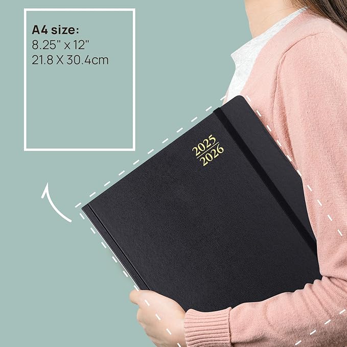 POPRUN 2025-2026 Daily Planner One Page Per Day (Large - 8.25'' x 12'') - Academic Calendar (July 2025 - June 2026), 2025 Day Appointment Book with Monthly Tabs, Hardcover - Light Pink