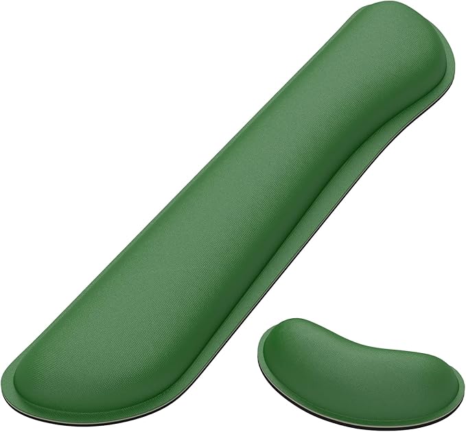 Dapesuom Enlarge Keyboard Wrist Rest, Memory Foam Wrist Cushion for Desk Mats Support, Cute Typing Pain Relief Keyboard Mouse Pad Rests Set with Non-Slip Base for Gaming Laptop Office, Forest Green