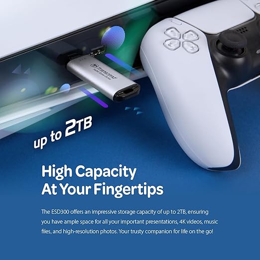 Transcend 2TB External SSD, USB 3.2 Gen2, Up to 1,050MB/s, Portable SSD with Type C, for Steam Deck, ROG Ally, MSI Claw, Windows & Mac, iPhone, iPad, Android, PS5, Xbox, Smart TV, Silver