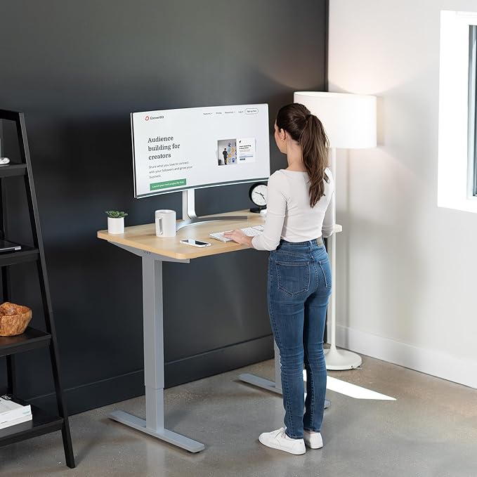 VIVO Electric 43 x 24 in Standing Desk, Memory Height Adjustment, 1B Series, One-Piece Light Wood Top, Gray Frame, DESK-KIT-1G4C