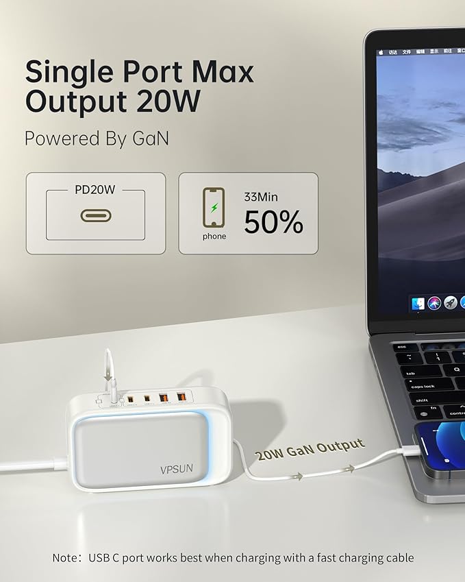 Power Strip with USB C Ports,30W USB C Charging Station,Surge Protection 1200J, 5FT Flat Extension Cord USB Charger Hub for Multiple Devices (Pearl White)