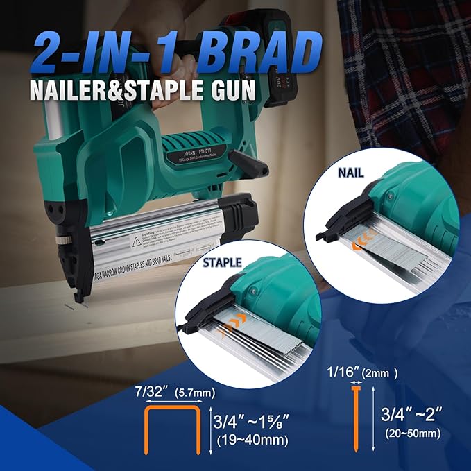 Cordless 18GA Nail Gun and Angle Grinder with Battery and Charger, 2 in 1 Nails/Staples &Brad Nailer and 7/8" Angle Grinder,for Woodworking, Flooring, Roofing and Upholstery