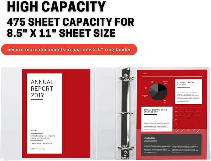 Performore 3 Ring Binder, 2.5" Professional Round Ring, Presentation Folder for Standard Pages with Inside Pockets, Customizable Clear View White Binder (12 Pack) - Ideal for Office Supplies