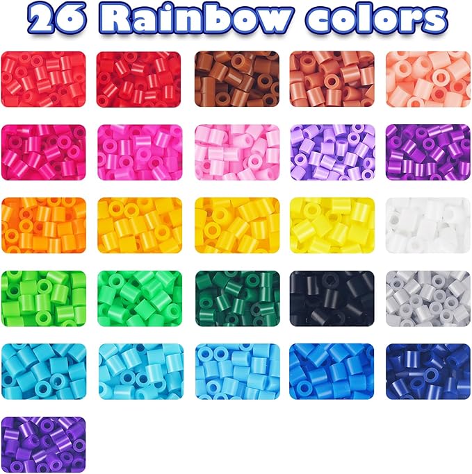 FUNZBO 21000 5mm Fuse Beads Kit - 26 Colors Individual Pack, Christmas Homeschool Arts and Crafts Supplies for Kids, Toys Set, Art Decorations for Room, Toys Gifts for Girls and Boys Age 5+
