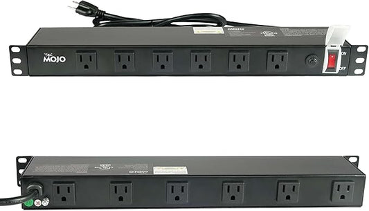 Tecmojo 1U Rackmount Network-Grade PDU Power Strip, 12 Wide-Spaced Right Angle Outlets, Circuit Breaker 12A (UL Certified 12A) 6ft Cord w/ 5-15P Plug, Black